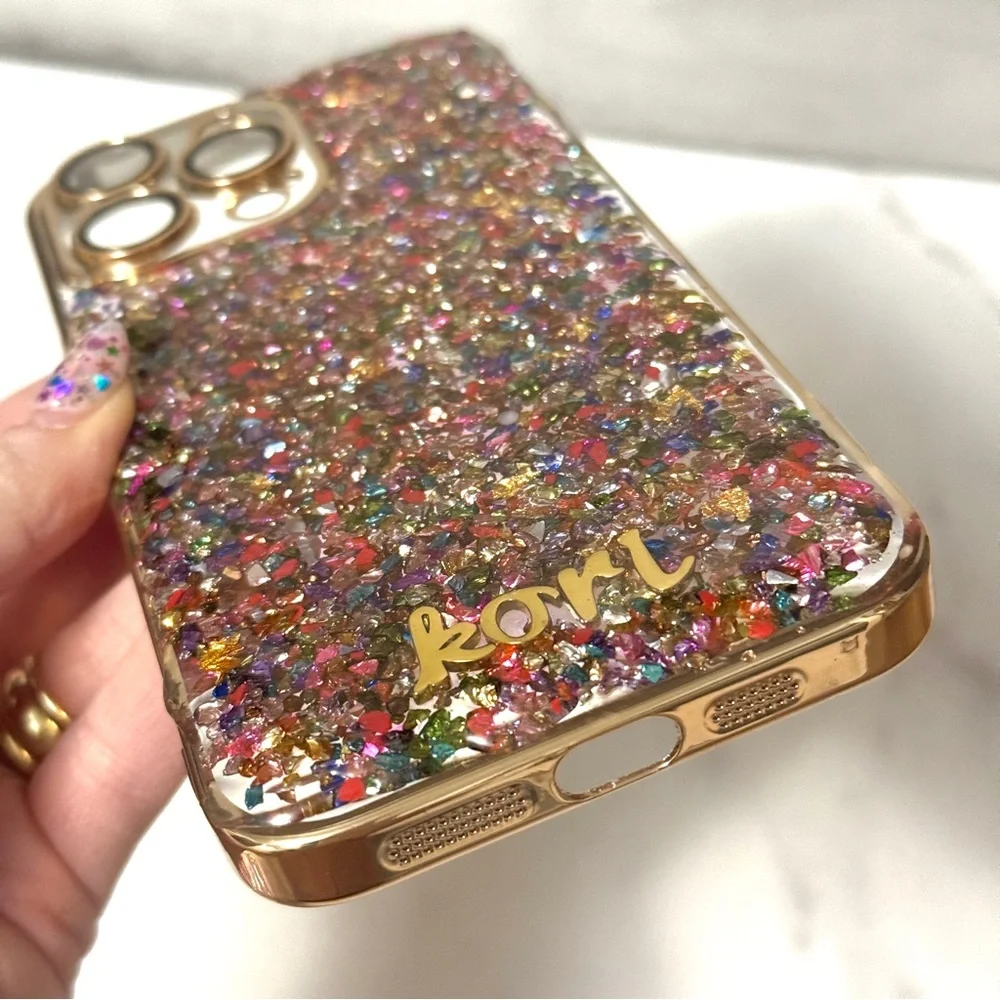 NEW | HANDMADE CUSTOM IPHONE 15 PRO MAX KORI NAME UNIQUE STONE RESIN PHONE CASE